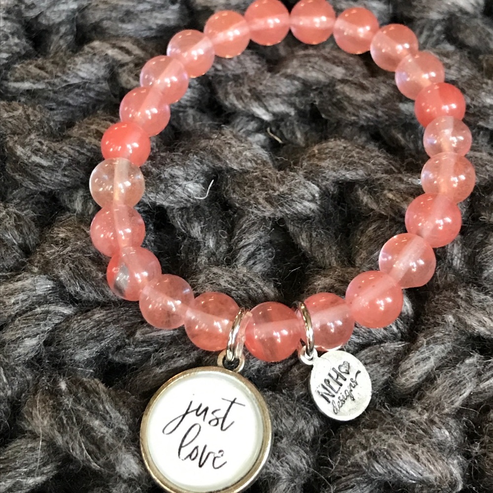 NLH Inspirational Cherry Quartz Stretch Charm Bracelet